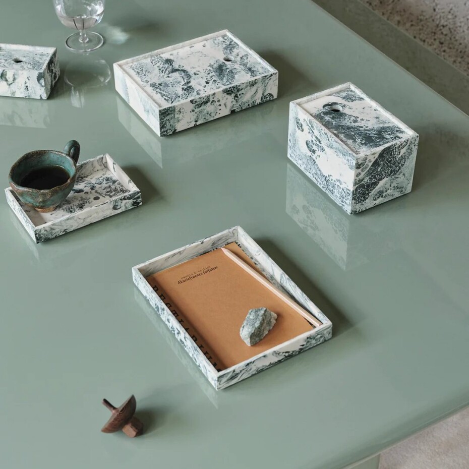 Úložný box MIST 15 x 10 cm, bílá / zelená, pryskyřice, ferm LIVING - main (1)