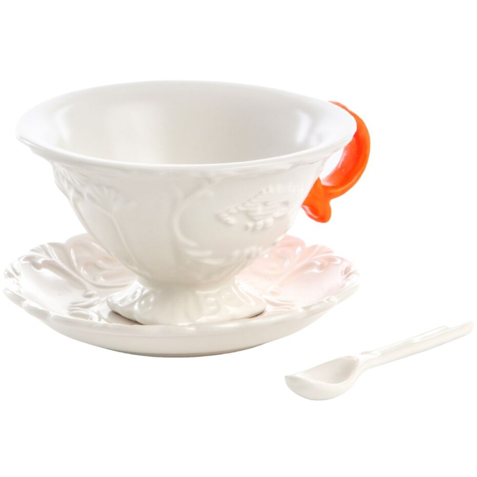 Šálek na čaj I-WARES, s podšálkem a lžičkou, oranžová, Seletti - main (1)