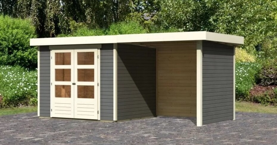 Dřevěný domek KARIBU ASKOLA 3 + přístavek 240 cm včetně zadní a boční stěny (82923) šedý LG3235 - main (2)