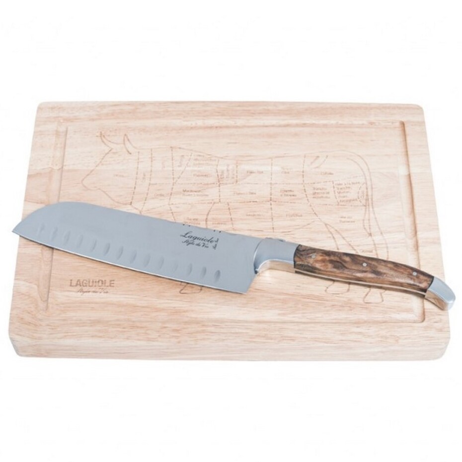 Santoku nůž LUXURY 17 cm, s prkénkem, olive, Laguiole - main (0)