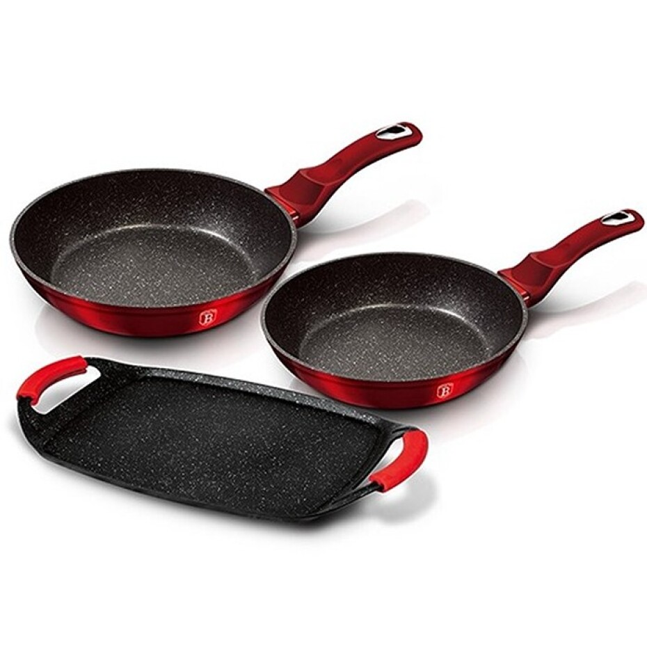 BERLINGERHAUS Sada pánví a grilovací deska s mramorovým povrchem 3 ks Burgundy Metallic Line BH-1668 - main (2)