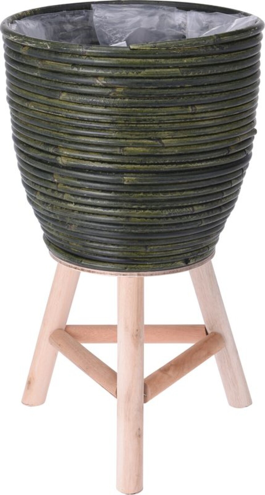PROGARDEN Květináč ratanový na dřevěné noze 24,5 x 41 cm zelená KO-437300760 - main (0)