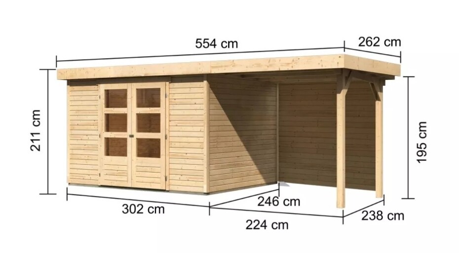 Dřevěný domek KARIBU ASKOLA 5 + přístavek 240 cm včetně zadní stěny (9155) natur LG3275 - main (1)