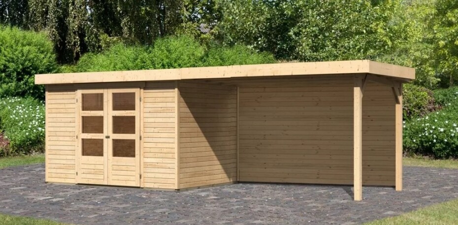 Dřevěný domek KARIBU ASKOLA 4 + přístavek 280 cm včetně zadní stěny (9180) natur LG3267 - main (2)