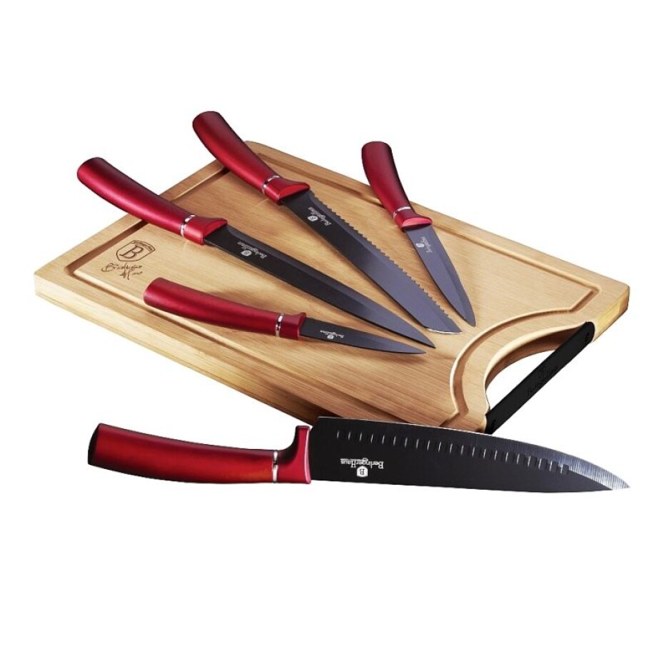 BERLINGERHAUS Sada nožů s nepřilnavým povrchem + prkénko 6 ks Burgundy Line  BH-2552 - main (0)