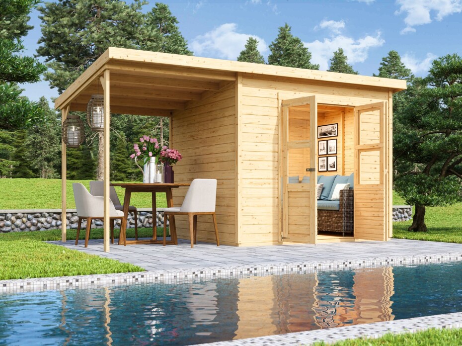 Dřevěný domek KARIBU MERSEBURG 5 + přístavek 166 cm (68767) natur LG1703 - main (2)