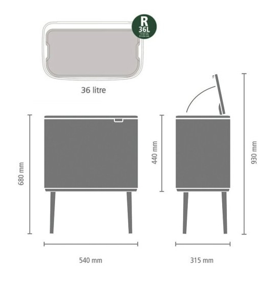 Dotykový odpadkový koš BO TOUCH BIN 36 l, matná ocelová, Brabantia - main (6)