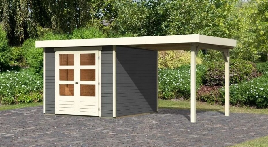 Dřevěný domek KARIBU ASKOLA 3,5 + přístavek 240 cm (9144) šedý LG3187 - main (2)
