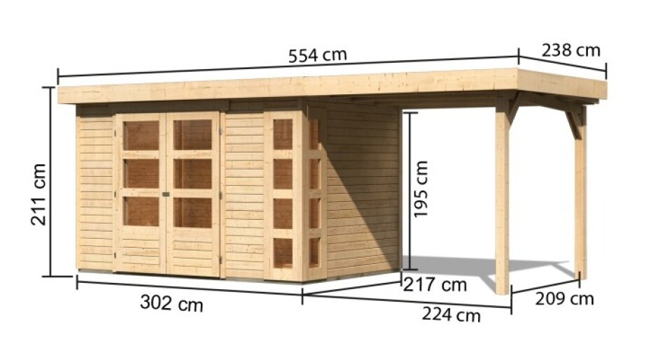 Dřevěný domek KARIBU KERKO 4 + přístavek 240 cm (82940) natur LG2968 - main (1)