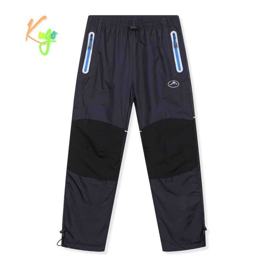 Chlapecké šusťákové kalhoty, zateplené - KUGO DK8237, šedomodrá / modré zipy Barva: Šedá, Velikost: 164 - main (0)