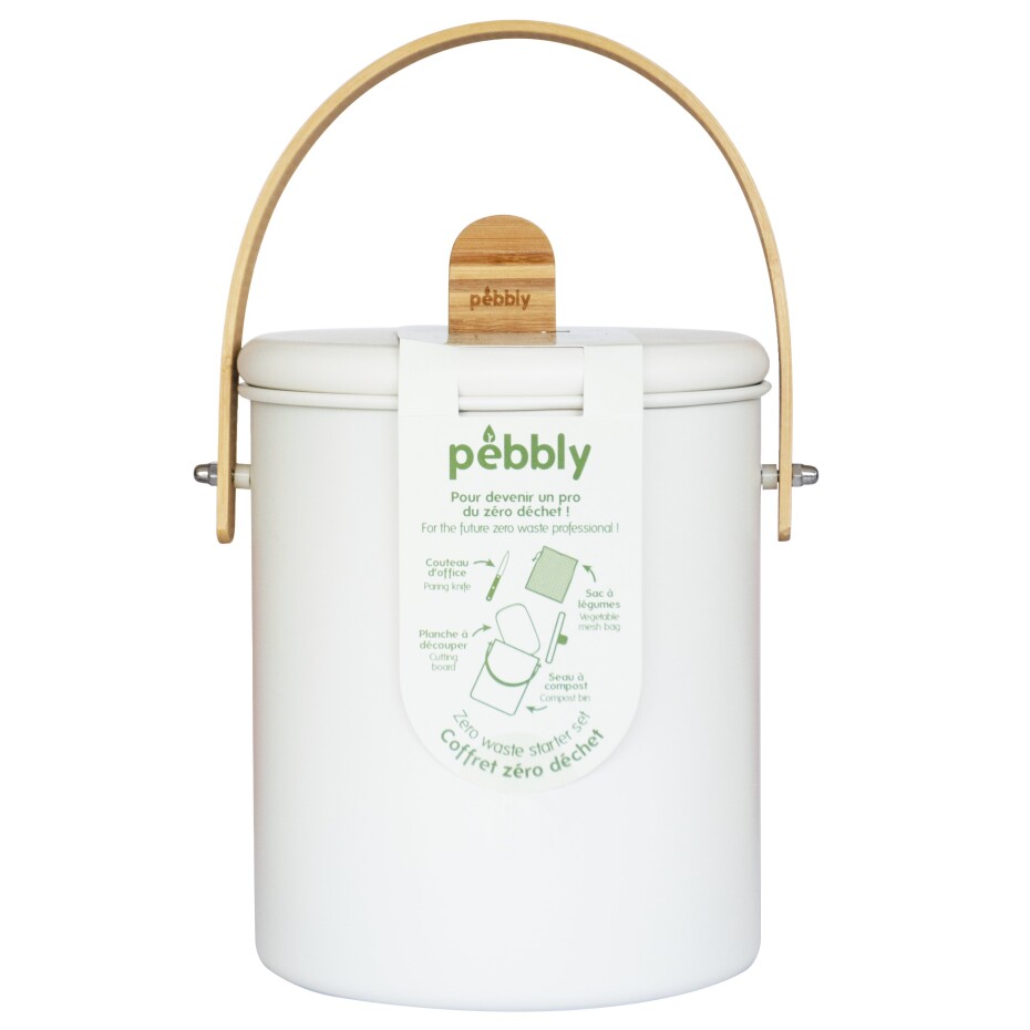 Pebbly Kompostér NBA193 4,5 l, bílá, ocel / bambus, Pebby - main (4)