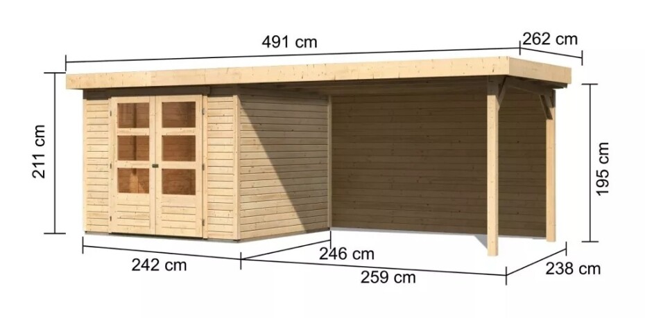 Dřevěný domek KARIBU ASKOLA 3,5 + přístavek 280 cm včetně zadní stěny (9149) natur LG3250 - main (1)