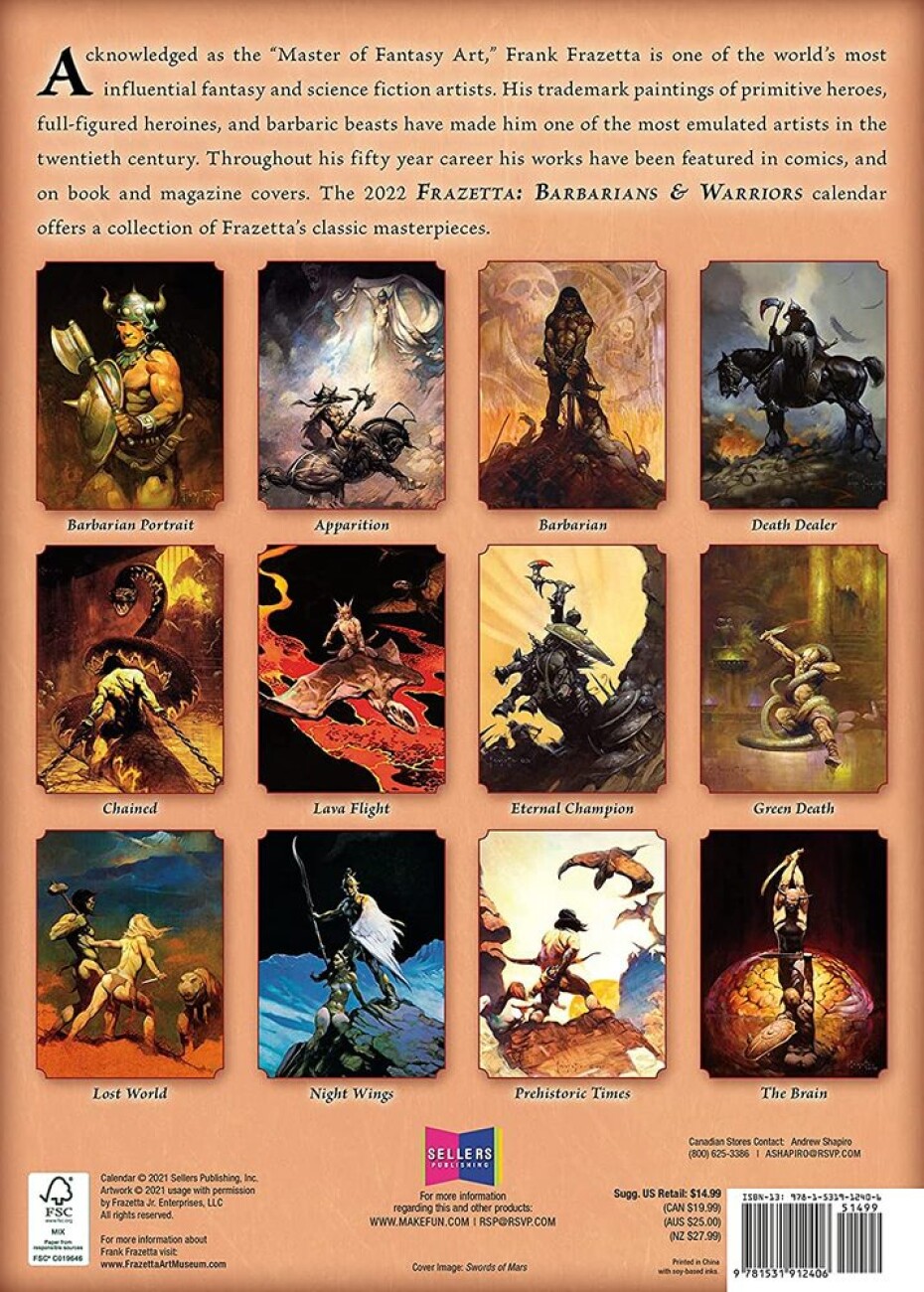 FANTASY ART OF FRAZETTA: BARBARIANS & WARRIORS - 2022 CALENDAR - main (1)