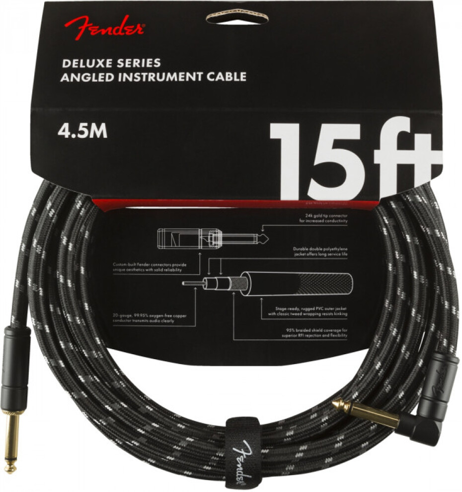Fender Deluxe Series 15 Instrument Cable Angled Black Tweed - main (0)