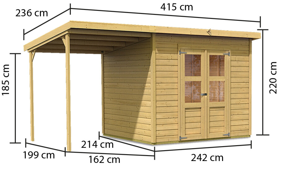 Dřevěný domek KARIBU MERSEBURG 5 + přístavek 166 cm (68767) natur LG1703 - main (1)