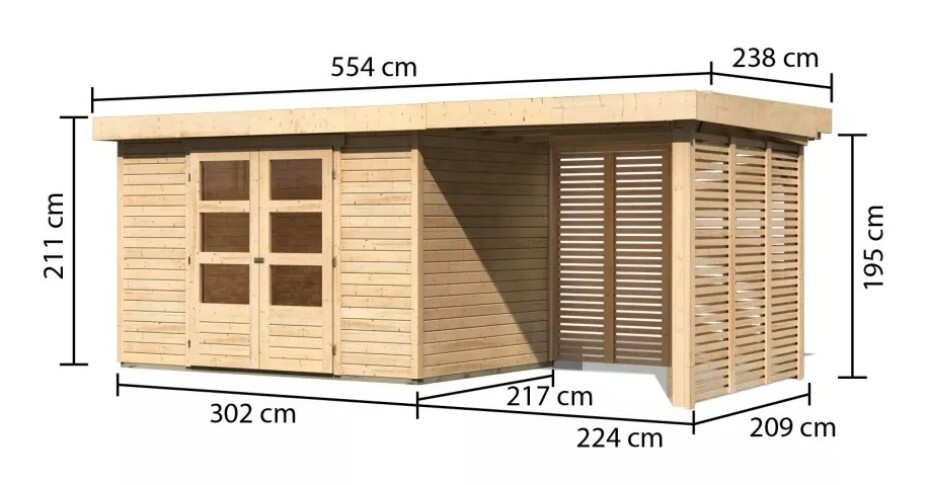 Dřevěný domek KARIBU ASKOLA 4 + přístavek 240 cm včetně zadní a boční stěny (9179) natur LG3264 - main (1)