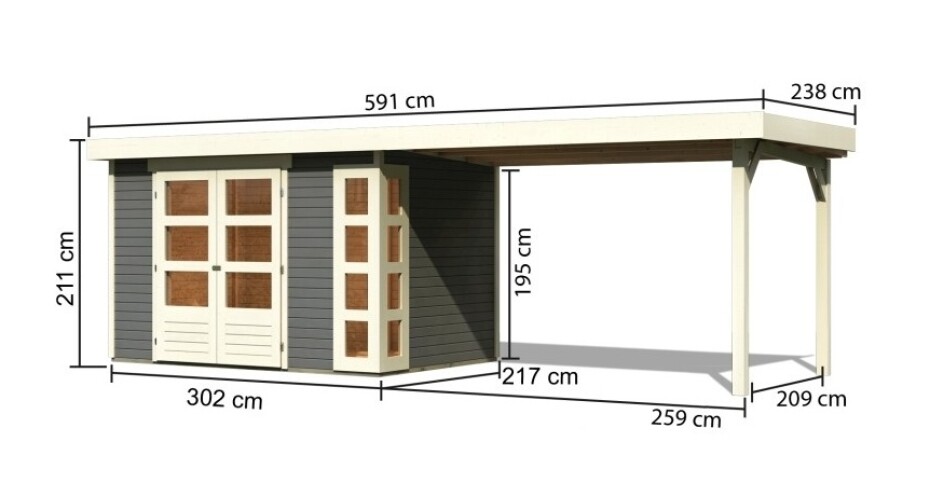 Dřevěný domek KARIBU KERKO 4 + přístavek 280 cm (82945) šedý LG2976 - main (1)