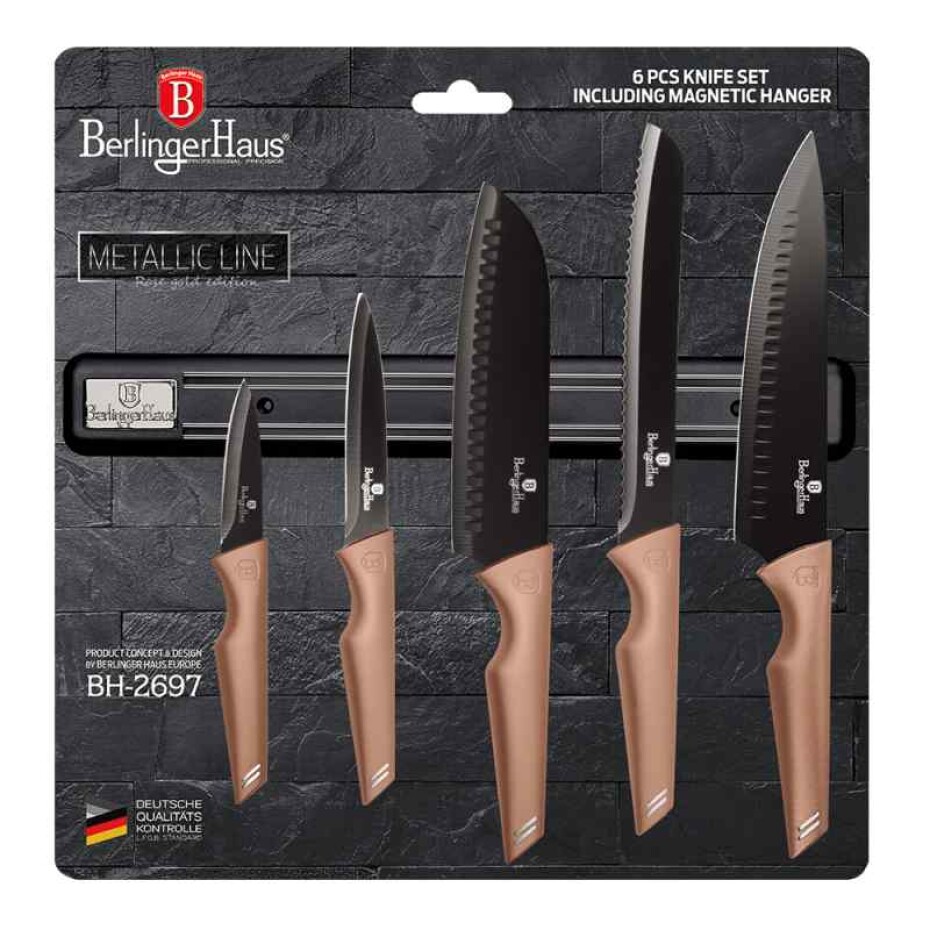 BERLINGERHAUS Sada nožů s magnetickým držákem 6 ks Rosegold Metallic Line BH-2697 - main (1)