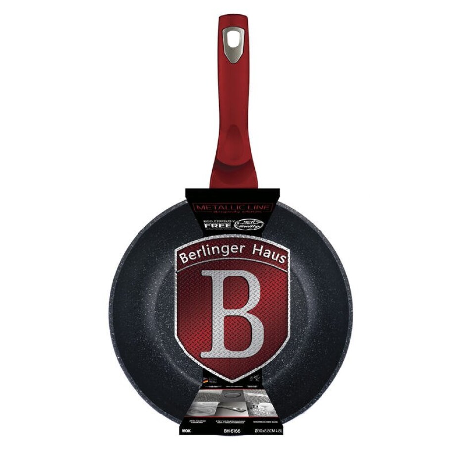 BERLINGERHAUS Pánev WOK s mramorovým povrchem 30 cm Burgundy Metallic Line BH-6166 - main (8)