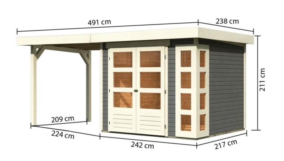 Dřevěný domek KARIBU KERKO 3 + přístavek 240 cm (82933) šedý LG2953 - main (1)