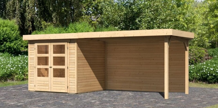 Dřevěný domek KARIBU ASKOLA 2 + přístavek 280 cm včetně zadní stěny (9167) natur LG3218 - main (2)