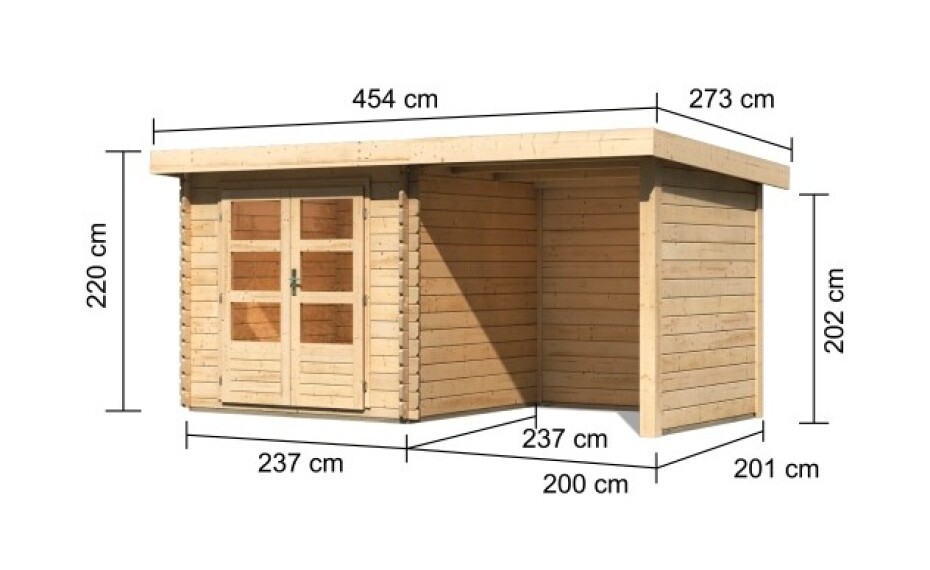 Dřevěný domek KARIBU BASTRUP 2 + přístavek 200 cm včetně zadní a boční stěny (73314) natur LG2944 - main (1)