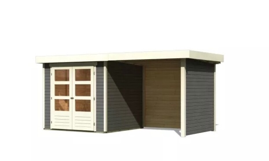 Dřevěný domek KARIBU ASKOLA 2 + přístavek 240 cm včetně zadní a boční stěny (82906) šedý LG3214 - main (0)