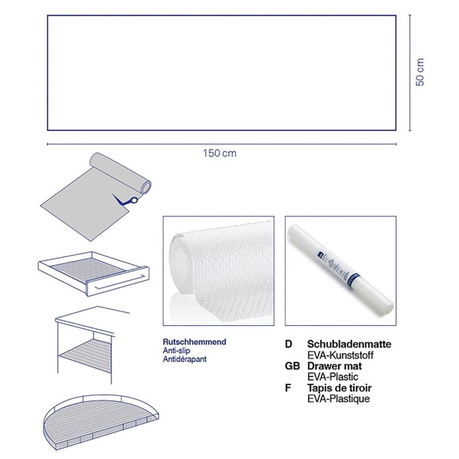 KELA Podložka do zásuvky Soletta plast tmavě šedá 150,0x50,0cm KL-11388 - main (2)