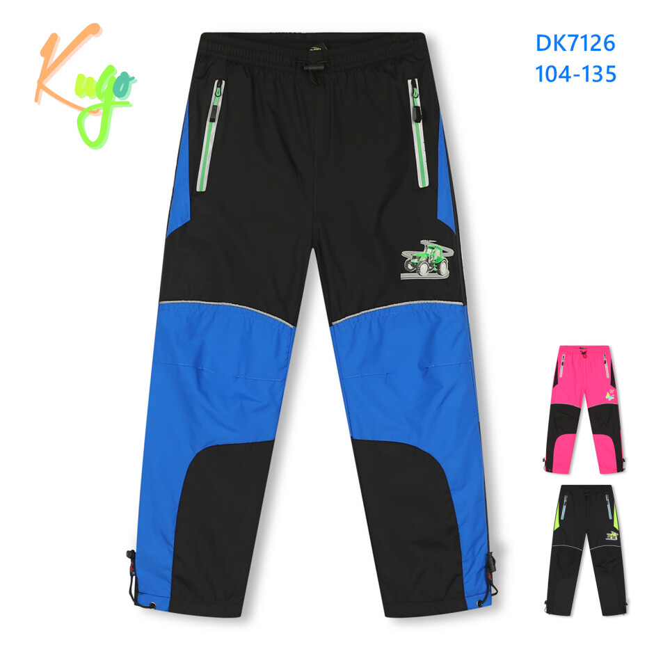 Chlapecké šusťákové kalhoty, zateplené - KUGO DK7126, černá/ zelený zip Barva: Černá, Velikost: 116 - main (1)