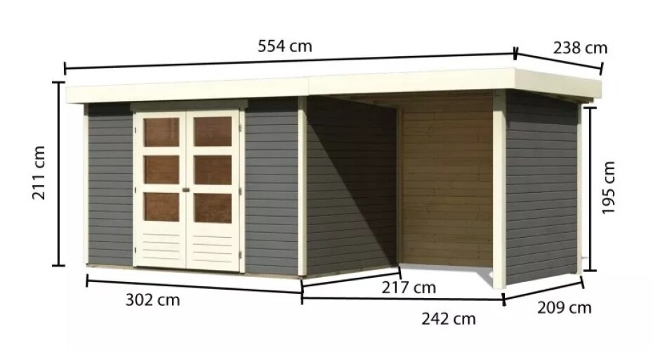 Dřevěný domek KARIBU ASKOLA 4 + přístavek 240 cm včetně zadní a boční stěny (92072) šedý LG3262 - main (1)