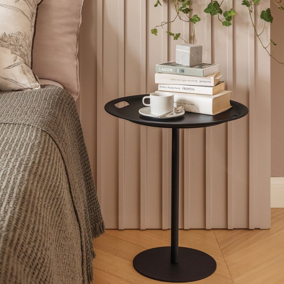 Odkládací stolek OP-LA 52 cm, s odnímatelným podnosem, černá, Alessi - main (1)