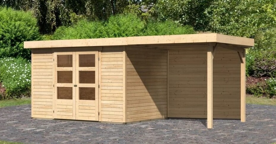 Dřevěný domek KARIBU ASKOLA 4 + přístavek 240 cm včetně zadní stěny (9177) natur LG3258 - main (2)