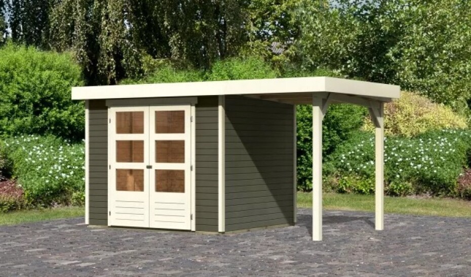 Dřevěný domek KARIBU ASKOLA 3 + přístavek 150 cm (23497) šedý LG3228 - main (2)