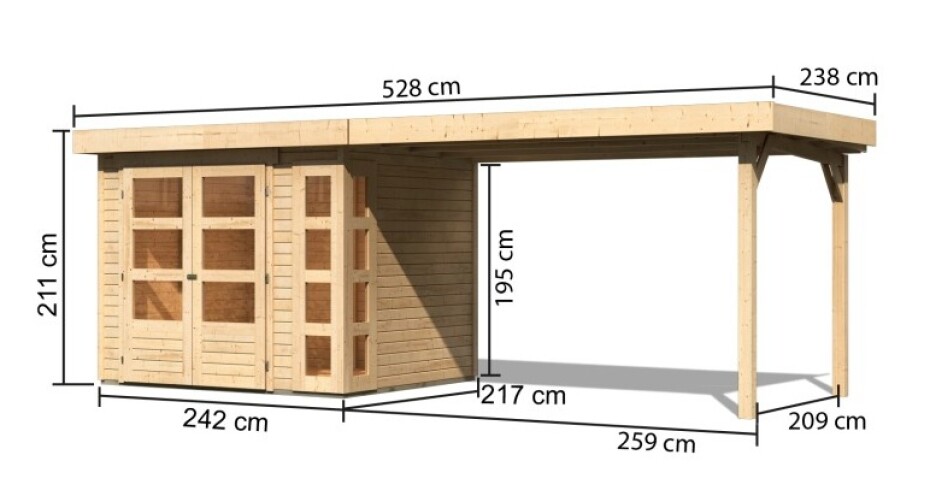 Dřevěný domek KARIBU KERKO 3 + přístavek 280 cm (82936) natur LG2958 - main (1)