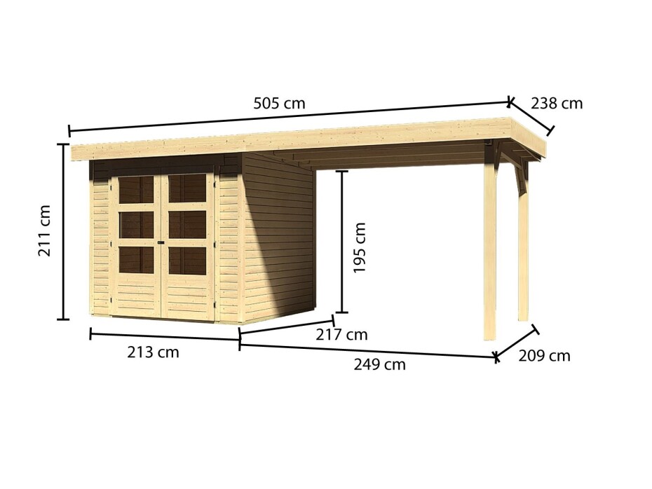 Dřevěný domek KARIBU ASKOLA 2 + přístavek 280 cm (77723) natur LG1766 - main (1)