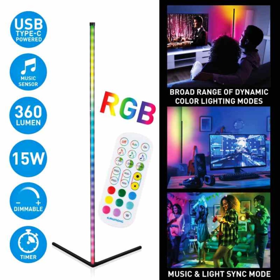 GRUNDIG LED stojací lampa rohová s ovládáním RGB a bílá ED-223503 - main (2)