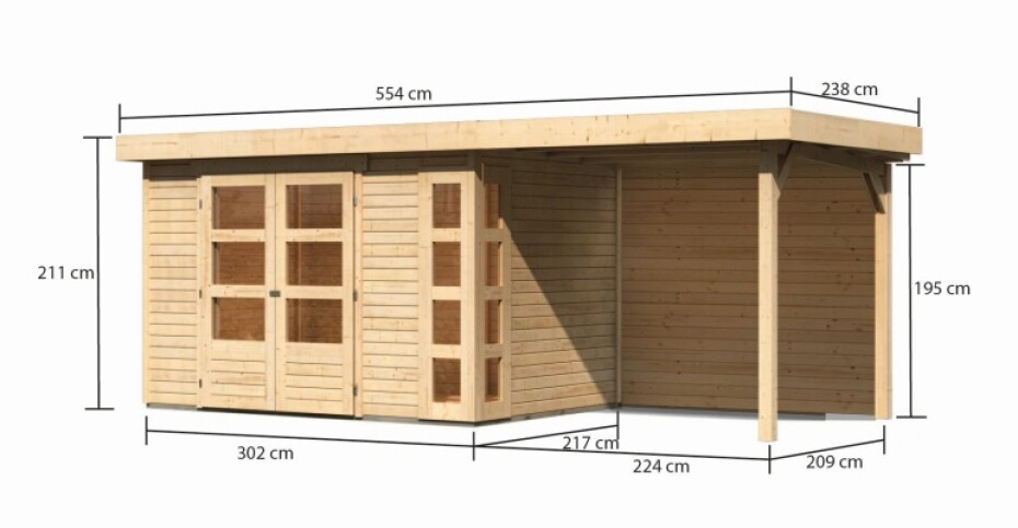 Dřevěný domek KARIBU KERKO 4 + přístavek 240 cm včetně zadní stěny (9189) natur LG2970 - main (1)