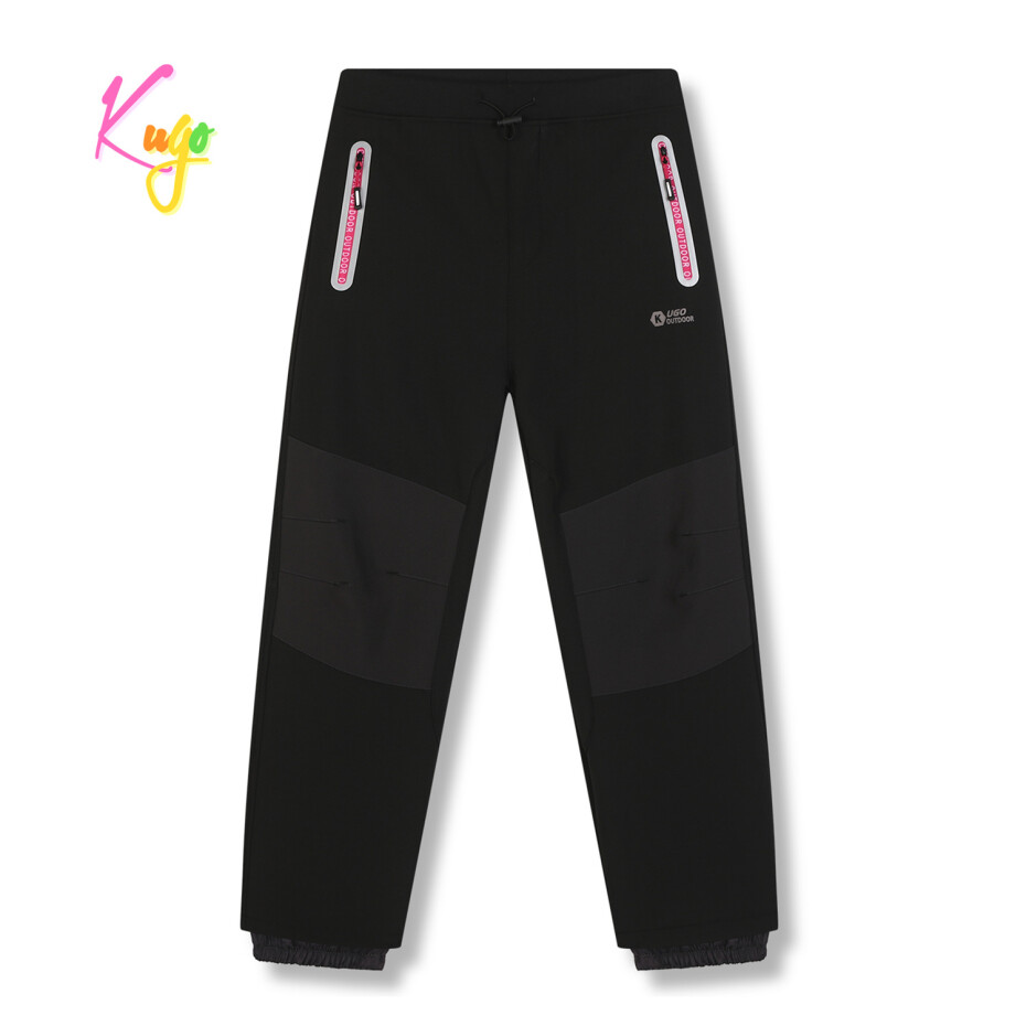Dívčí softshellové kalhoty, zateplené - KUGO HK5629, černá / růžové zipy Barva: Černá, Velikost: 152 - main (0)