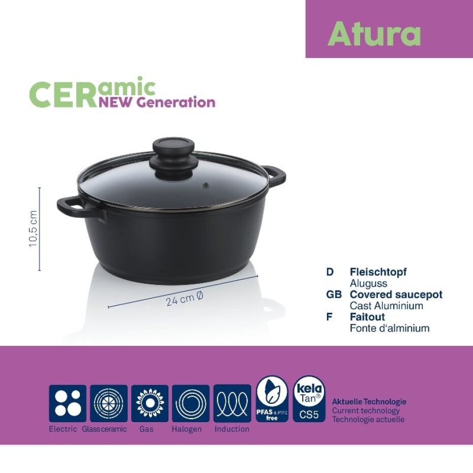 KELA Kastrol s keramickým povrchem a poklicí ATURA 24 cm 3,2 l KL-15171 - main (2)