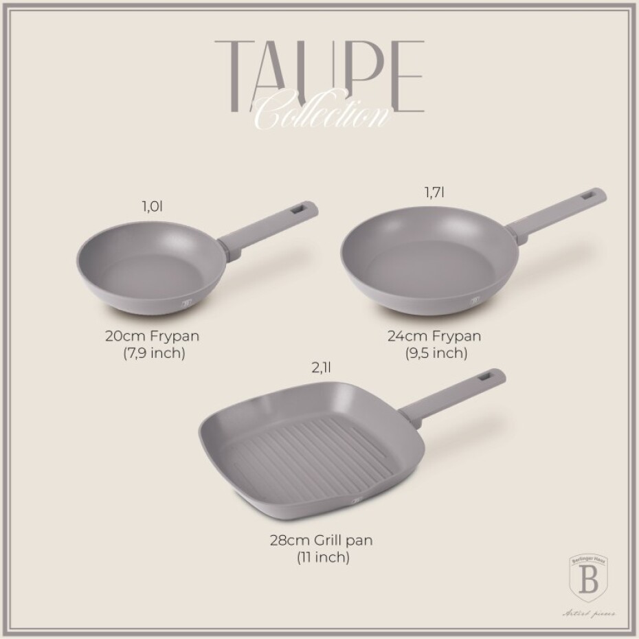 BERLINGERHAUS Sada pánví s titanovým povrchem 3 ks Taupe Collection steak BH-8109 - main (7)