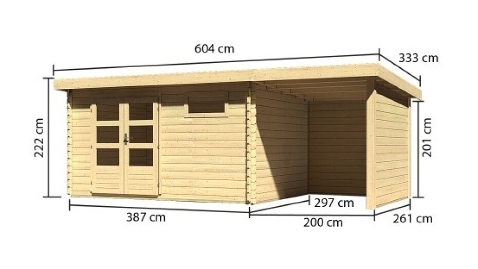 Dřevěný domek KARIBU BASTRUP 8 + přístavek 200cm včetně zadní a boční stěny (78676) natur LG3031 - main (1)