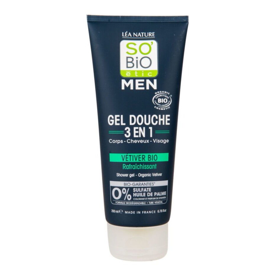 SO’Bio étic Gel sprchový MEN 3v1 osvěžující vetiver Bio 200 ml - main (0)