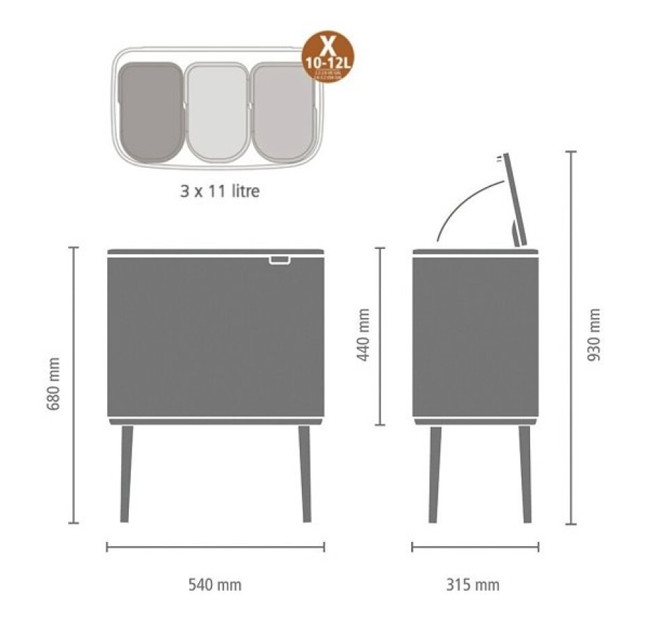 Dotykový odpadkový koš BO TOUCH BIN 3 x 11 l, bílá, Brabantia - main (15)