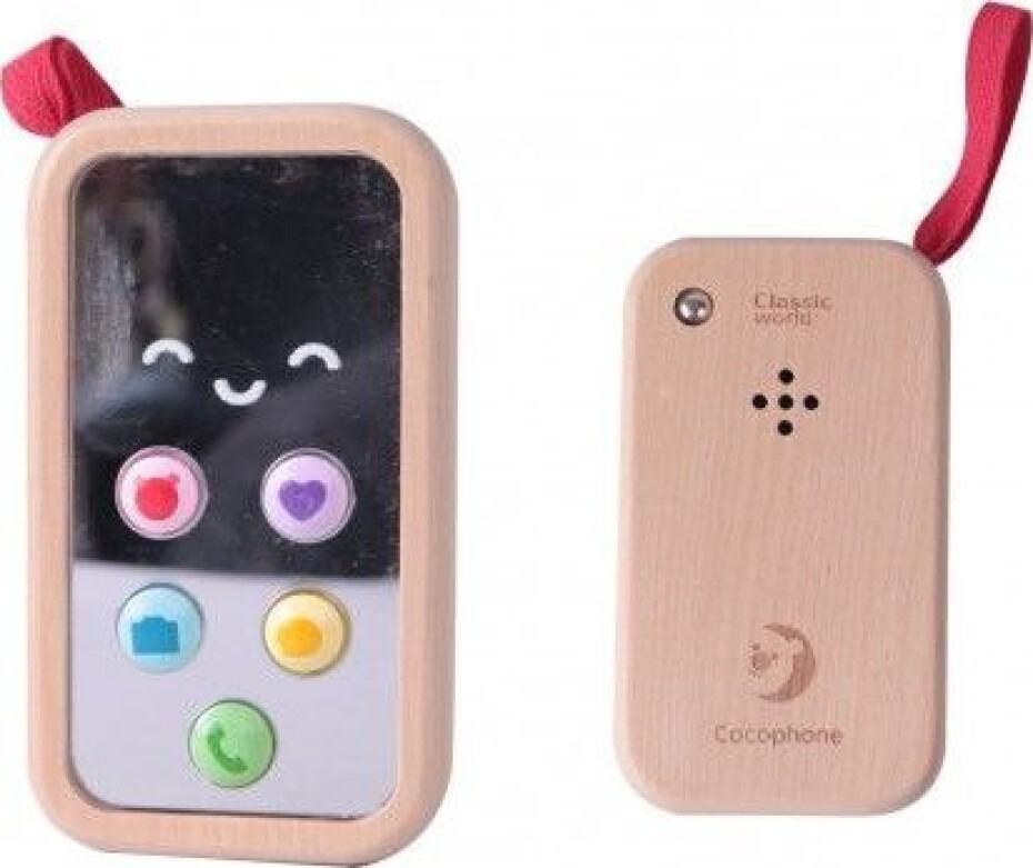 Telefon Mobil dřevo 11cm na baterie se zvukem v krabičce 8x12x4cm 10m+ - main (0)