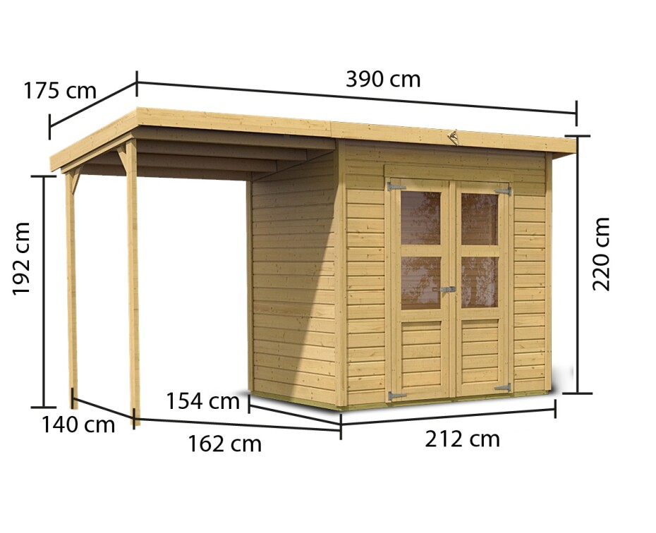 Dřevěný domek KARIBU MERSEBURG 3 + přístavek 166 cm (68763) natur LG1750 - main (1)