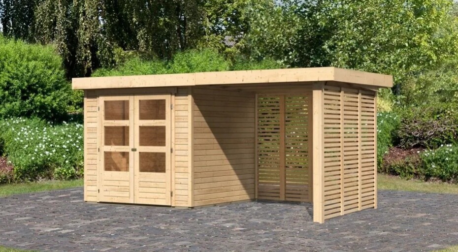 Dřevěný domek KARIBU ASKOLA 2 + přístavek 240 cm včetně zadní a boční stěny (9166) natur LG3216 - main (2)