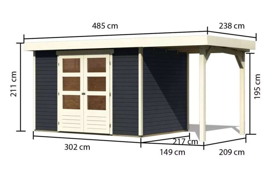 Dřevěný domek KARIBU ASKOLA 4 + přístavek 150 cm (38669) antracit LG3257 - main (1)