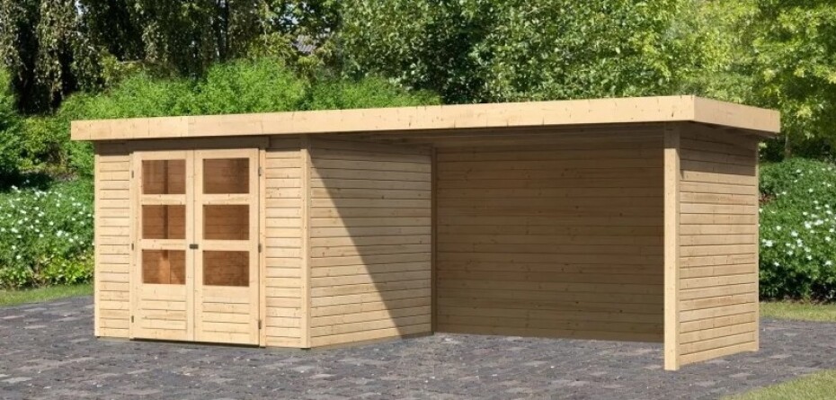 Dřevěný domek KARIBU ASKOLA 3,5 + přístavek 280 cm včetně zadní a boční stěny (77721) natur LG3252 - main (2)