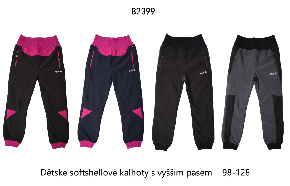 Dívčí softshellové kalhoty, zateplené - Wolf B2399, tmavě modrá/ fialovorůžový pas Barva: Modrá tmavě, Velikost: 104 - main (1)