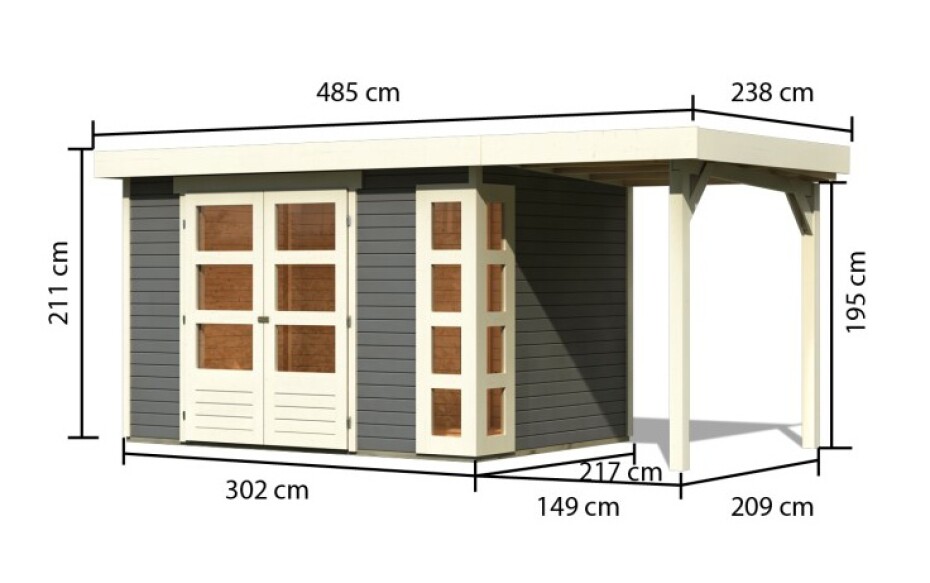 Dřevěný domek KARIBU KERKO 4 + přístavek 150 cm (23517) šedý LG2967 - main (1)